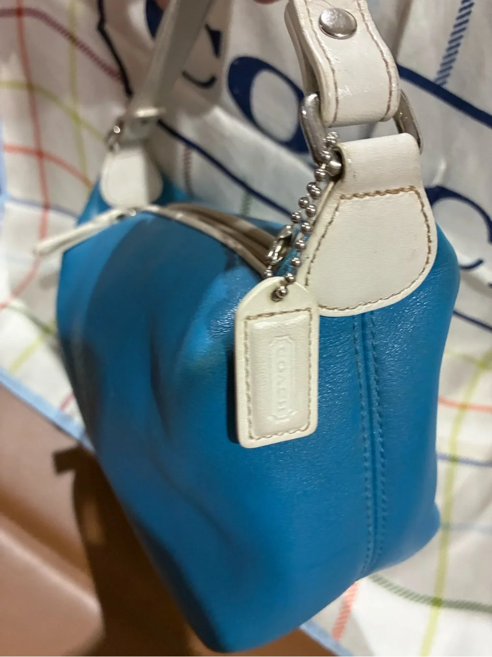 COACH Y2K Rare in Turquoise Leather Bag with Cream Trim